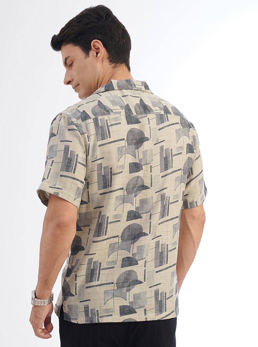 Light Grey Printed Slim Fit Casual Shirt | pehervi