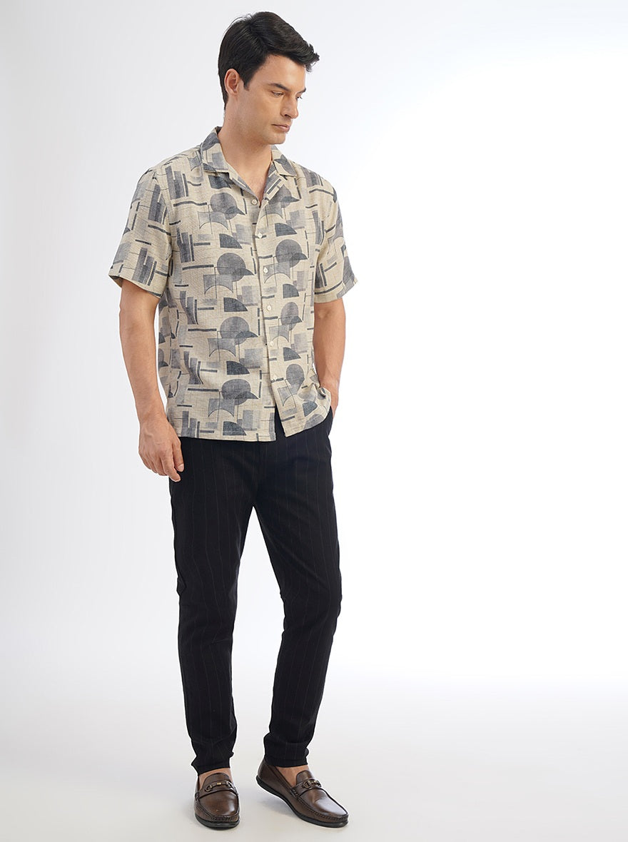 Light Grey Printed Slim Fit Casual Shirt | pehervi