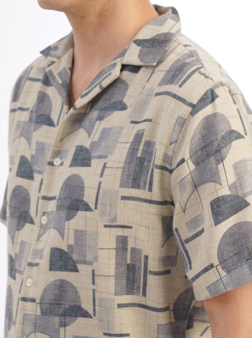 Light Grey Printed Slim Fit Casual Shirt | pehervi