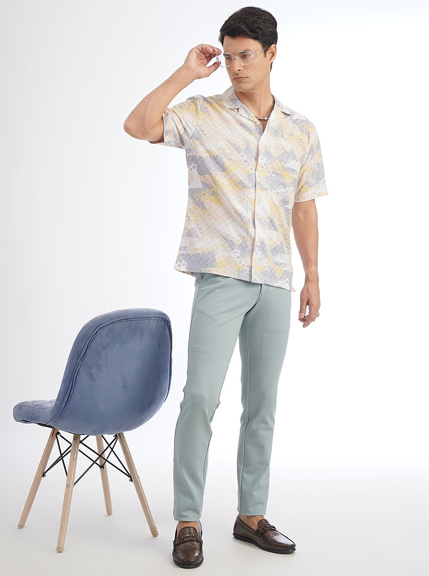 Light Yellow Printed Slim Fit Casual Shirt | pehervi