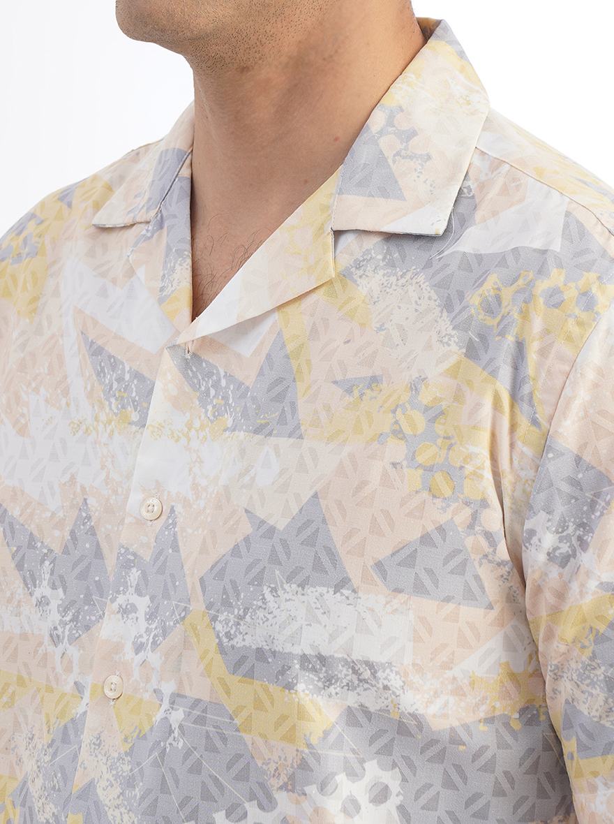 Light Yellow Printed Slim Fit Casual Shirt | pehervi