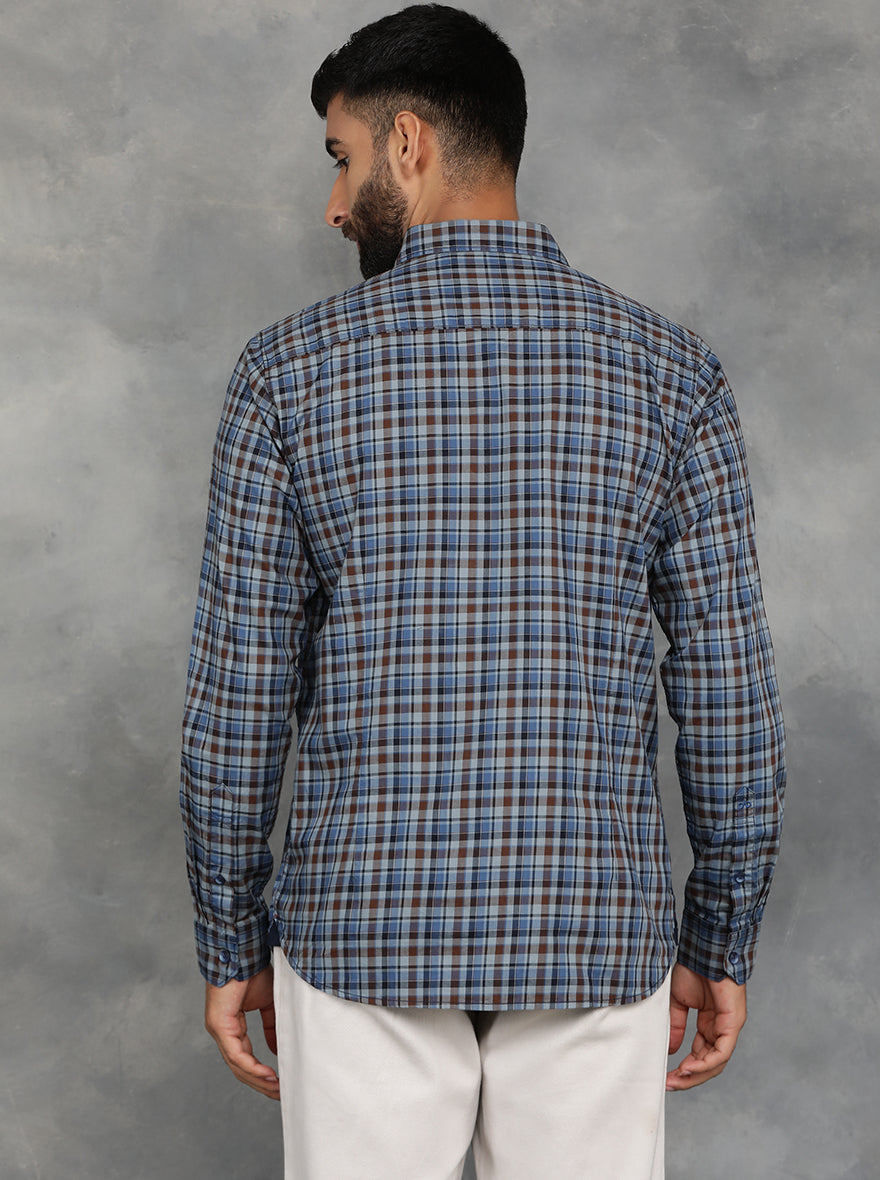 Blue Checked Slim Fit Casual Shirt | pehervi