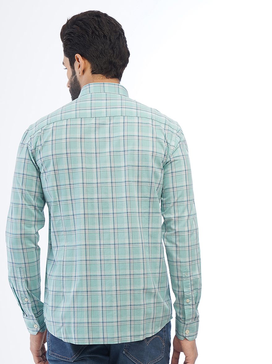 Green Checked Smart Fit Semi Casual Shirt | Pehervi