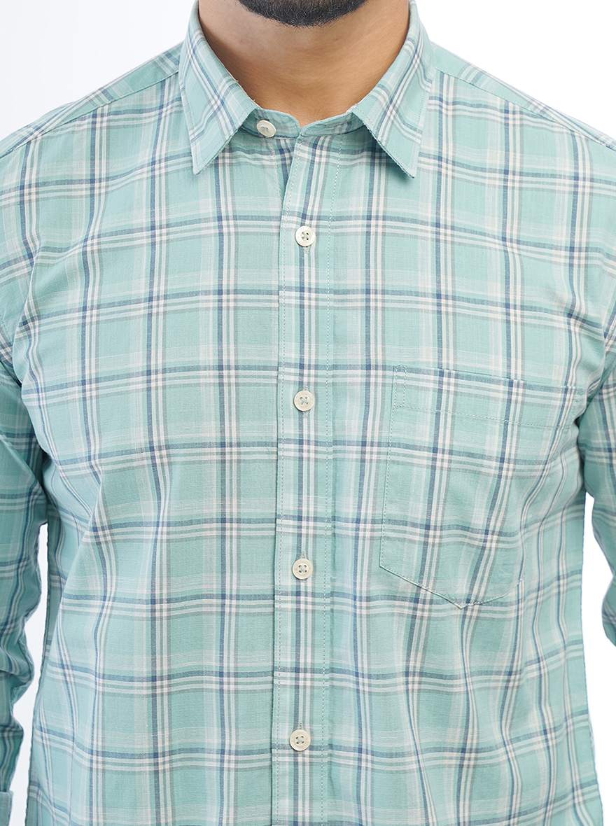 Green Checked Smart Fit Semi Casual Shirt | Pehervi