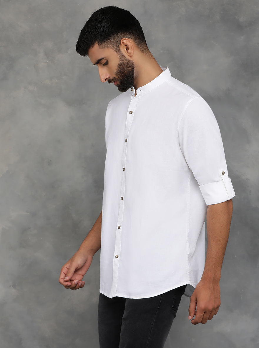 White Solid Slim Fit Casual Shirt | pehervi
