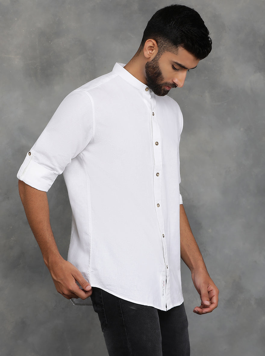 White Solid Slim Fit Casual Shirt | pehervi