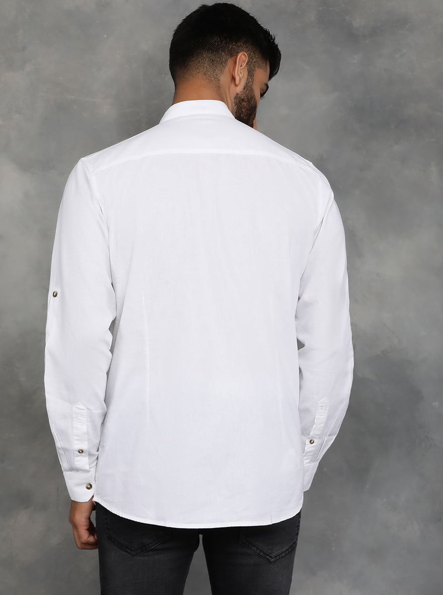 White Solid Slim Fit Casual Shirt | pehervi