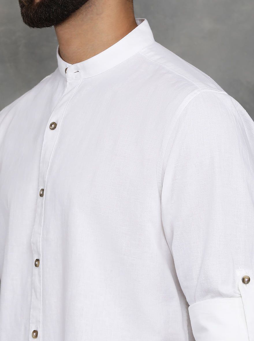 White Solid Slim Fit Casual Shirt | pehervi