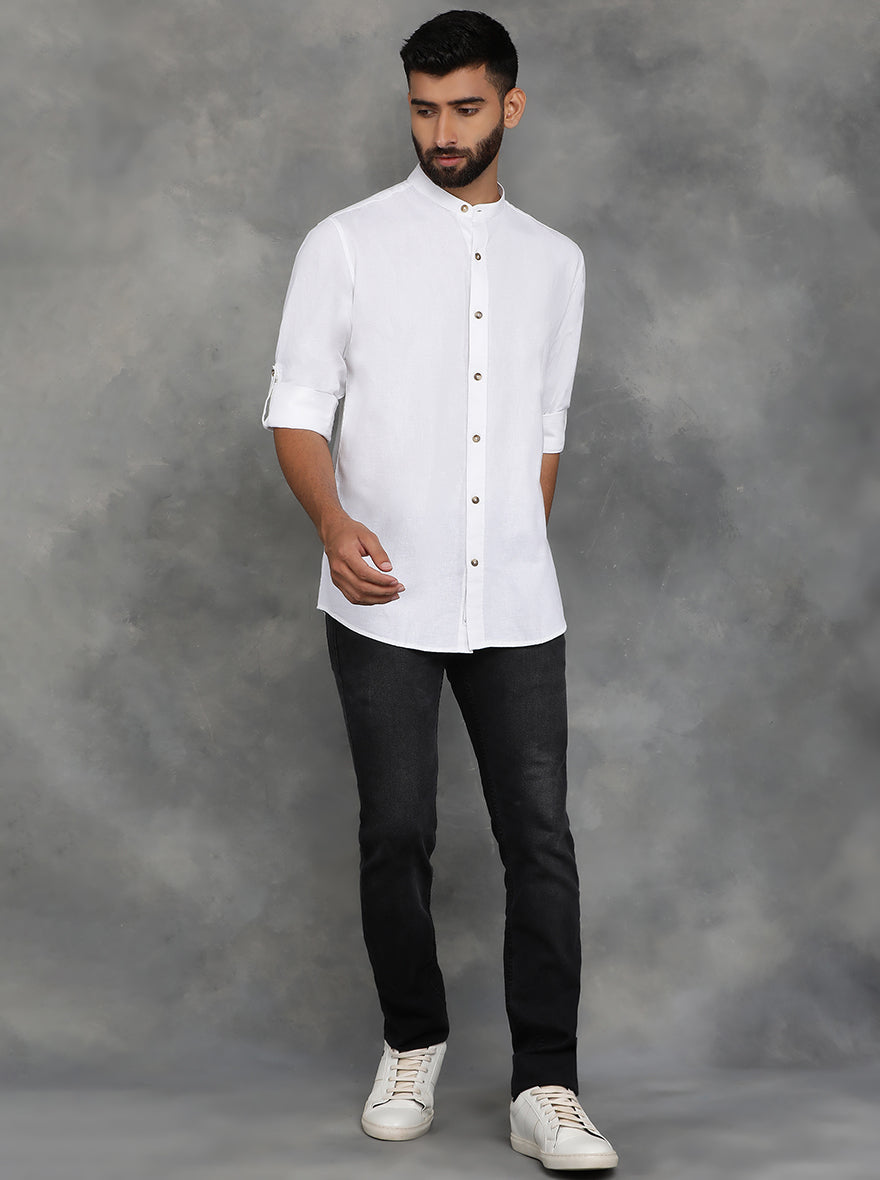 White Solid Slim Fit Casual Shirt | pehervi