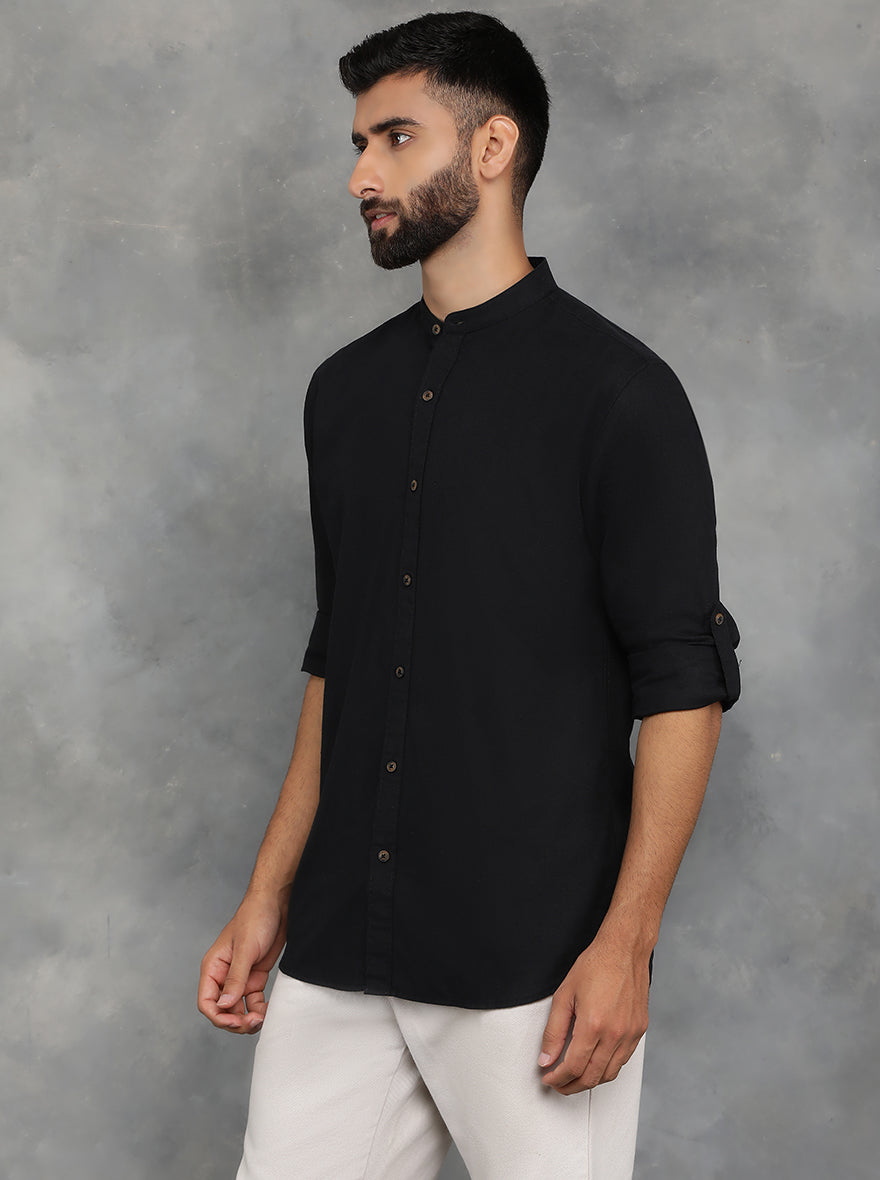Black Solid Slim Fit Casual Shirt | pehervi