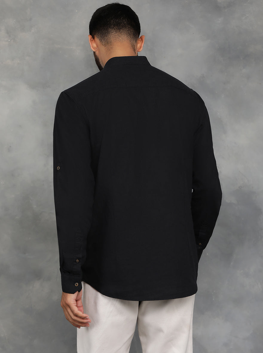 Black Solid Slim Fit Casual Shirt | pehervi