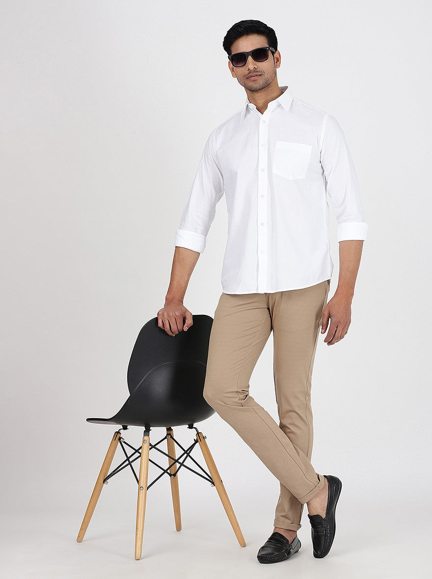 White Solid Smart Fit Semi Casual Shirt | Pehervi
