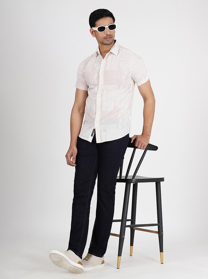 Off-White Printed Slim Fit Casual Shirt |pehervi
