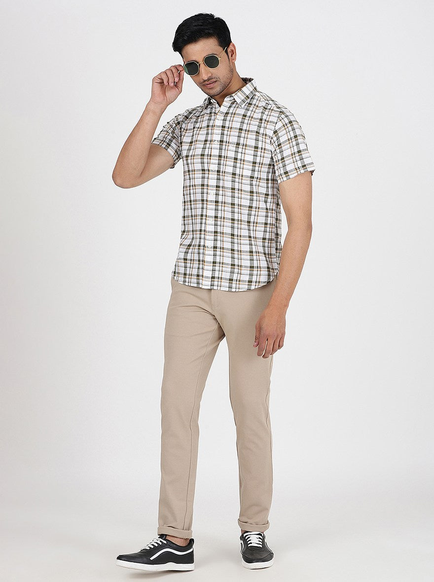 Green Checked Slim Fit Casual Shirt | pehervi