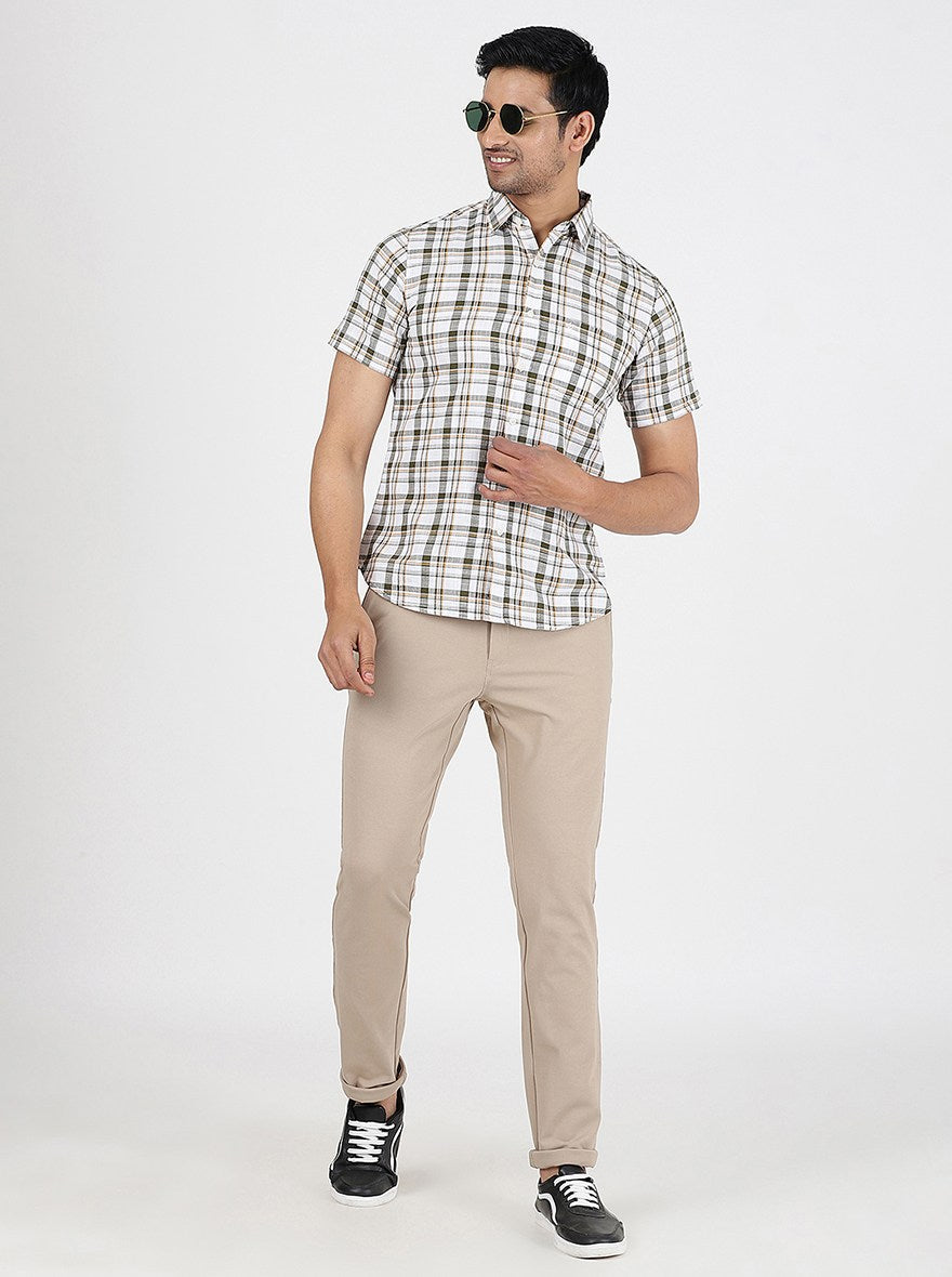 Green Checked Slim Fit Casual Shirt | pehervi