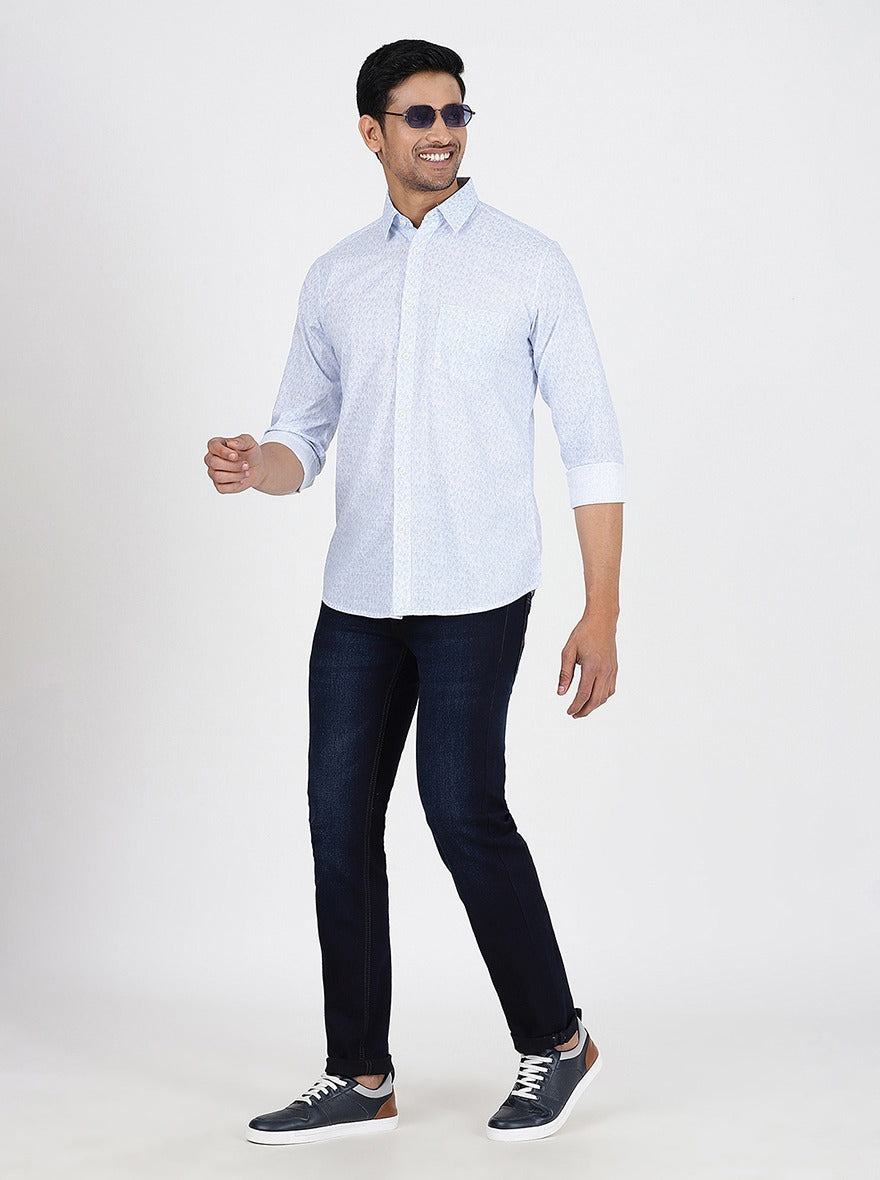 Light Blue Printed Slim Fit Casual Shirt | pehervi
