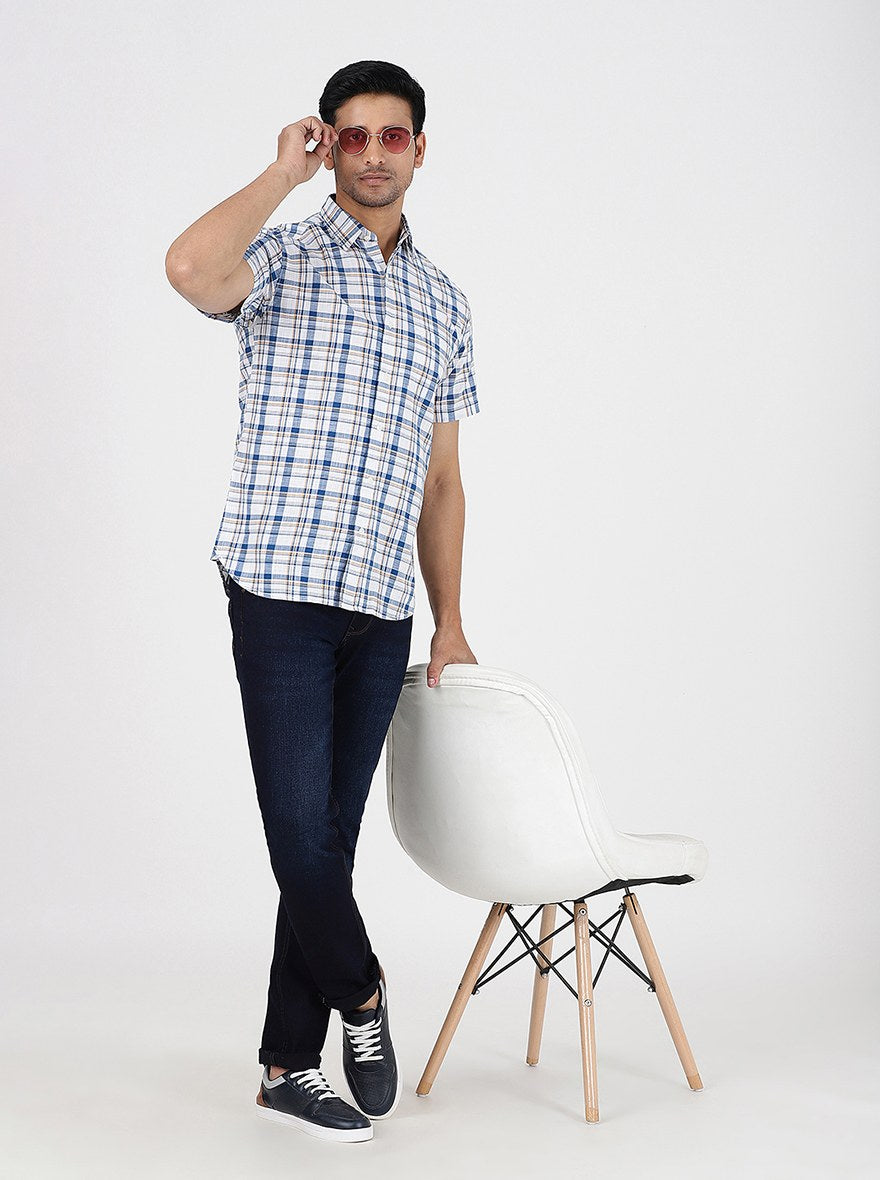 Blue Checked Slim Fit Casual Shirt | pehervi