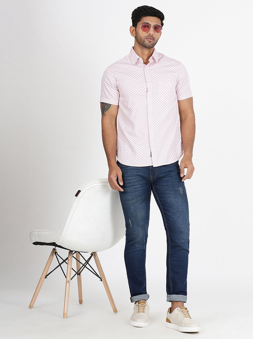 Pink Printed Slim Fit Casual Shirt | pehervi