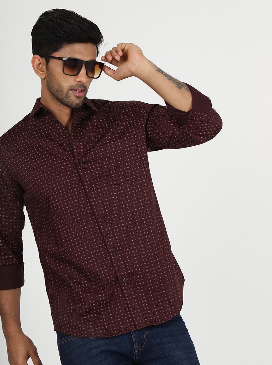 Printed Printed Slim Fit Semi Casual Shirt | Pehervi