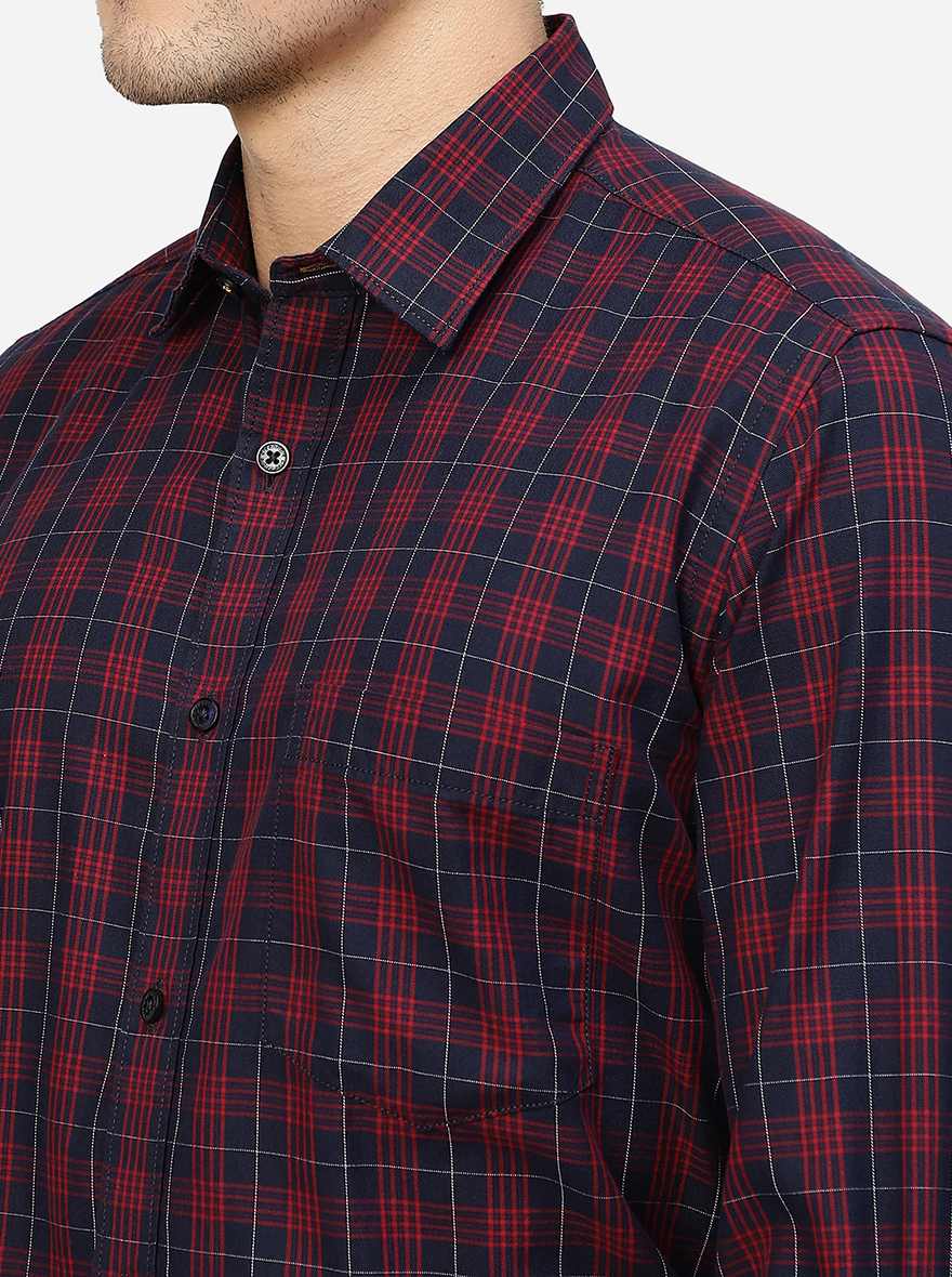 Blue & Red Checked Smart Fit Semi Casual Shirt | Pehervi