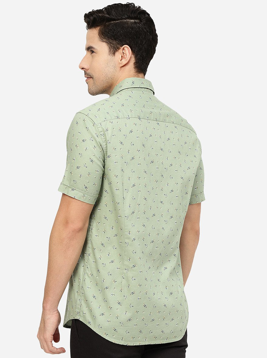 Pista Green Printed Smart Fit Semi Casual Shirt | Pehervi