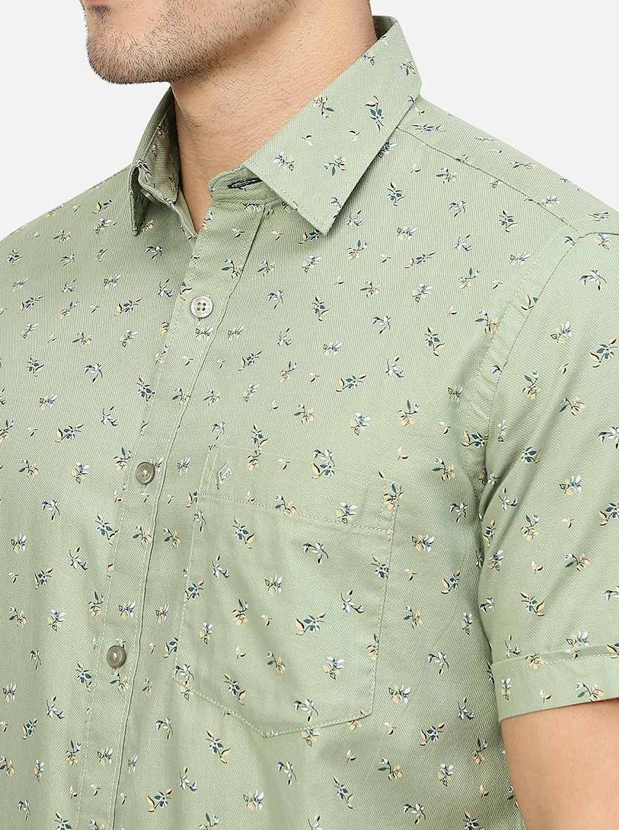 Pista Green Printed Smart Fit Semi Casual Shirt | Pehervi