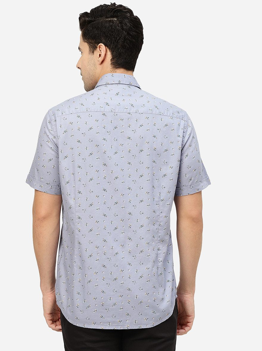 Blue Printed Smart Fit Semi Casual Shirt | Pehervi