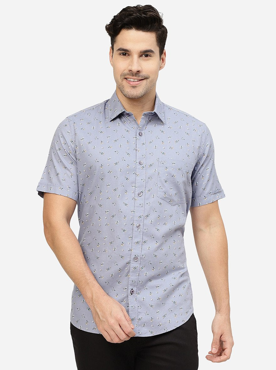 Blue Printed Smart Fit Semi Casual Shirt | Pehervi