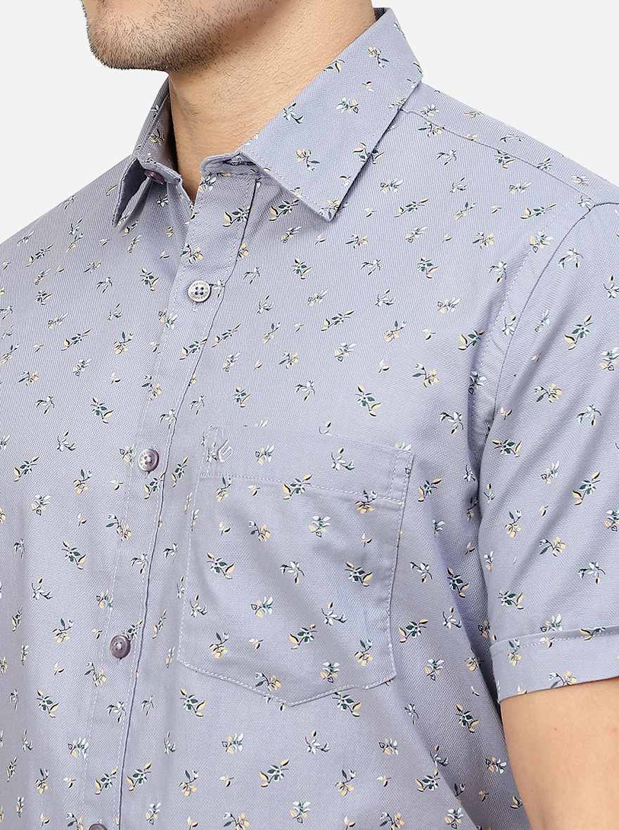 Blue Printed Smart Fit Semi Casual Shirt | Pehervi