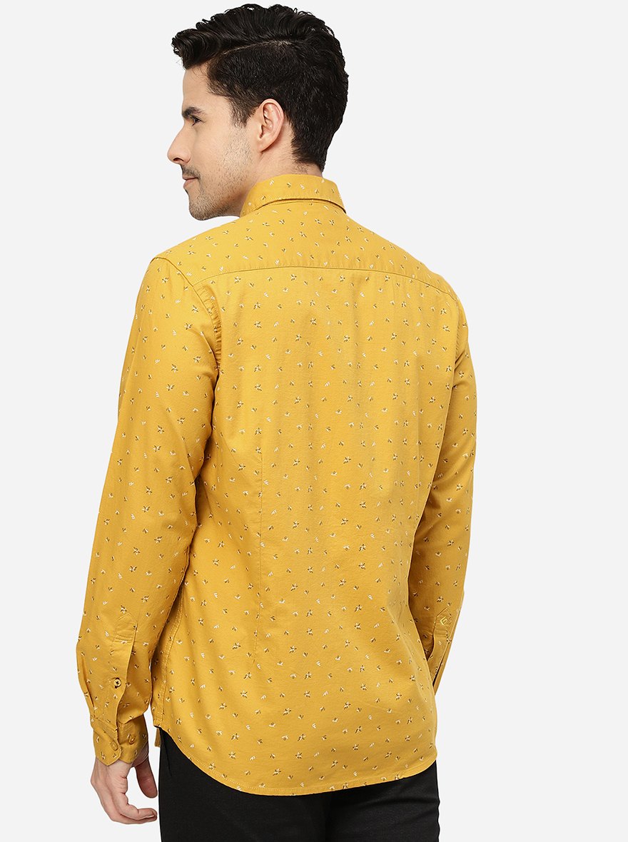 Mustard Yellow Printed Smart Fit Semi Casual Shirt | Pehervi