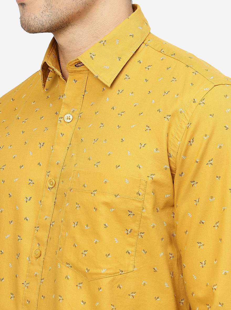 Mustard Yellow Printed Smart Fit Semi Casual Shirt | Pehervi