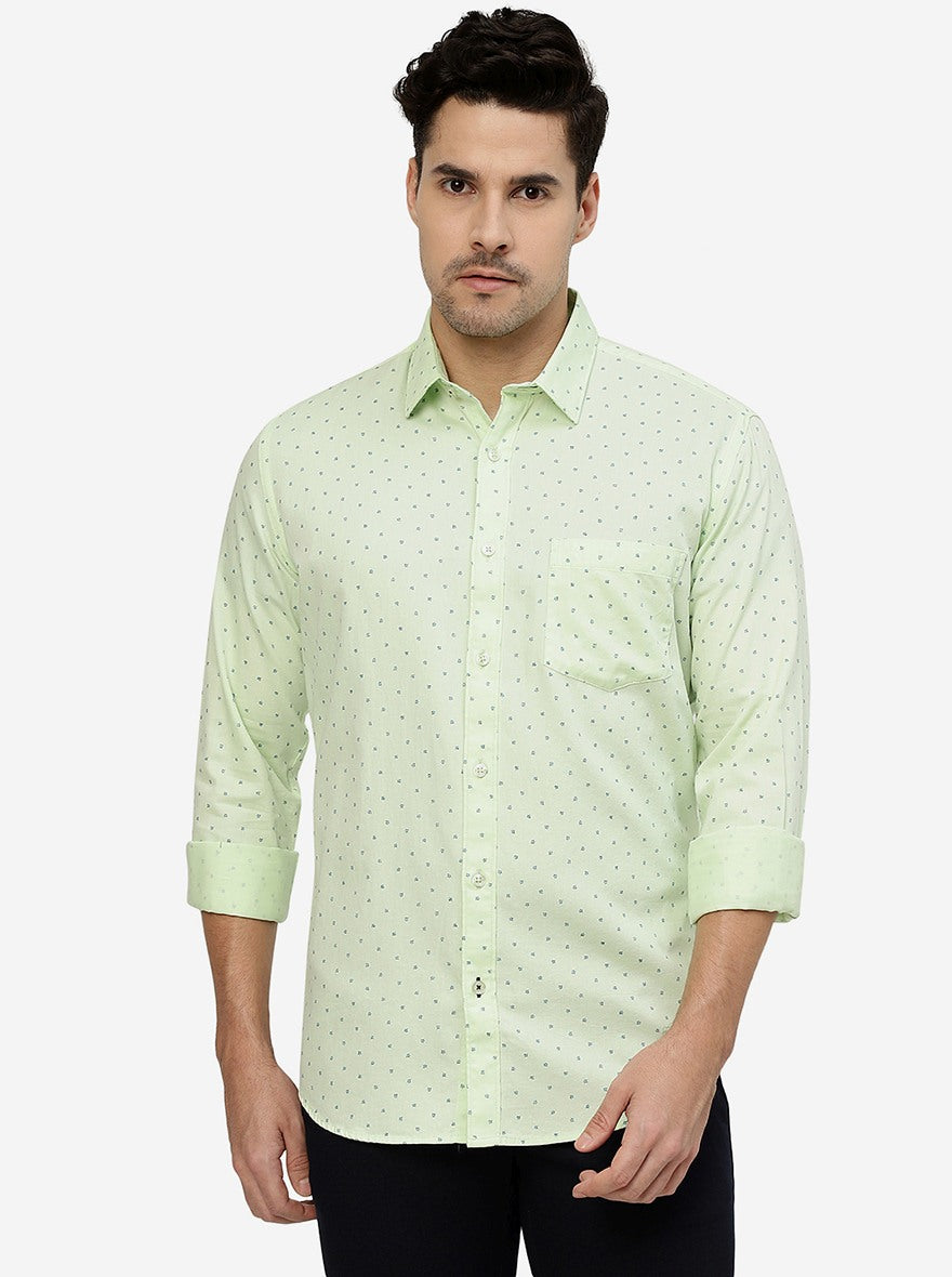 Mint Green Printed Smart Fit Semi Casual Shirt | Pehervi