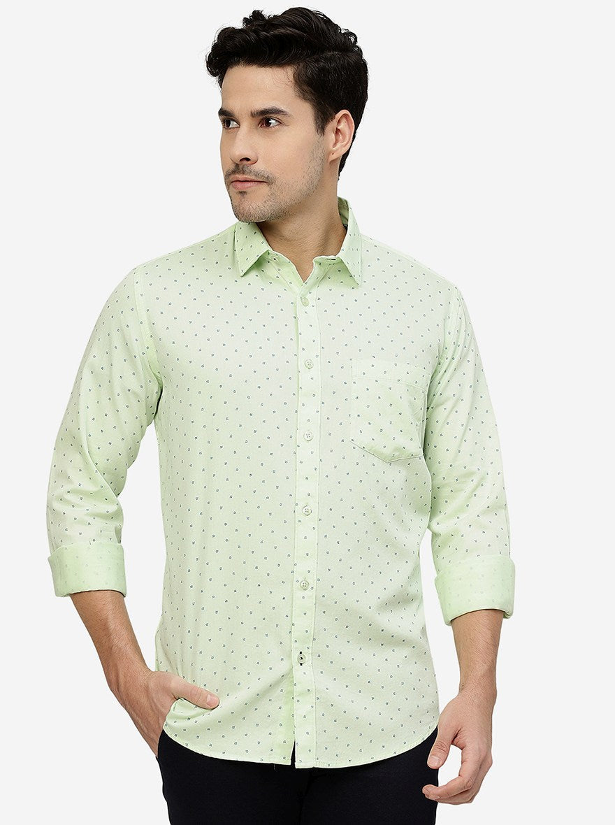 Mint Green Printed Smart Fit Semi Casual Shirt | Pehervi