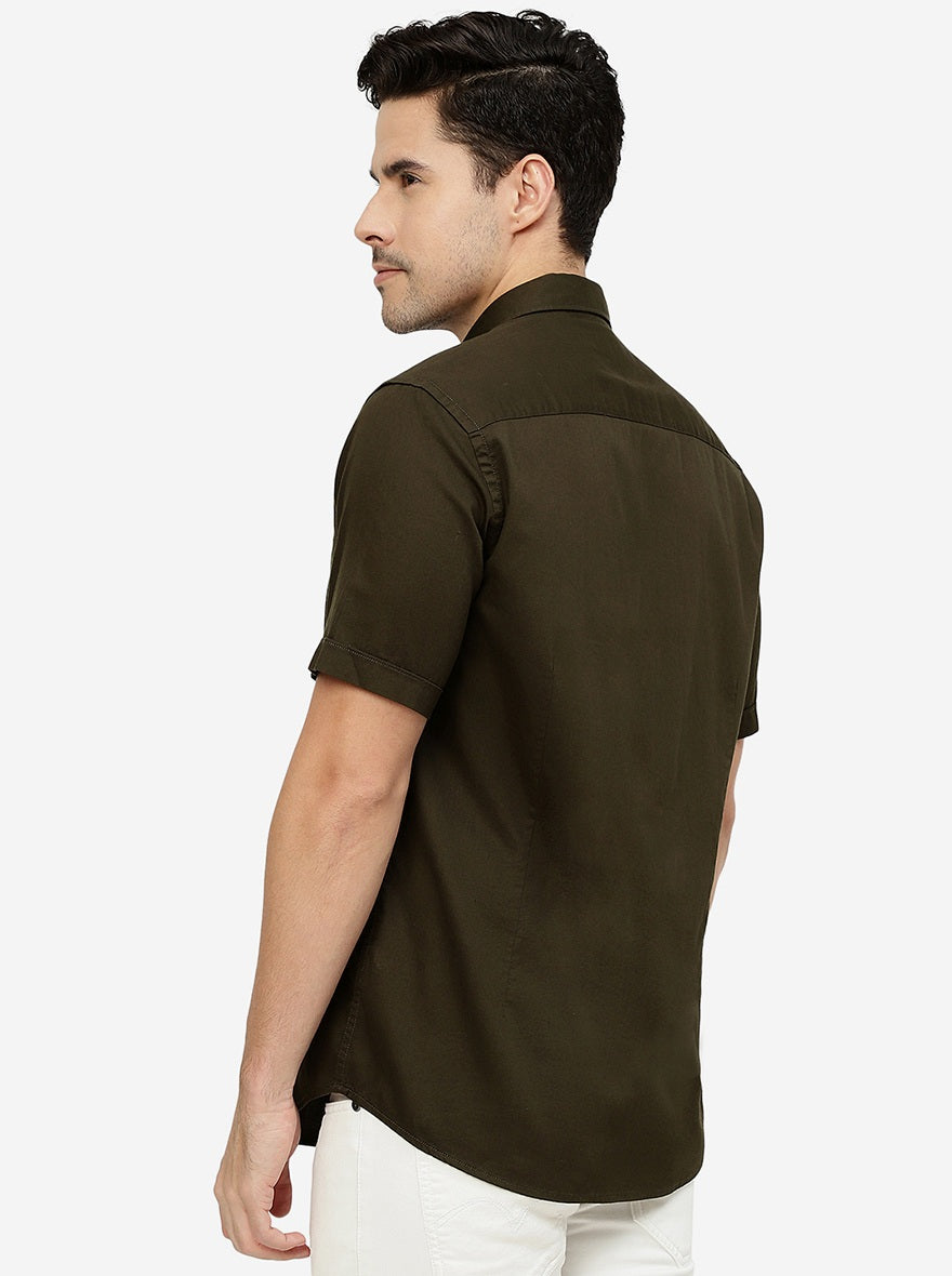 Olive Solid Smart Fit Semi Casual Shirt | Pehervi
