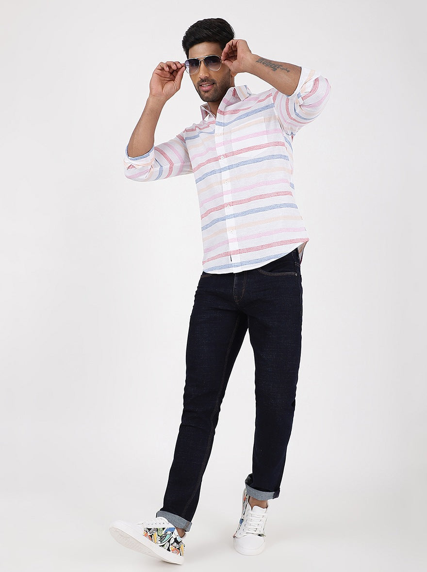 Pink Striped Slim Fit Casual Shirt | pehervi