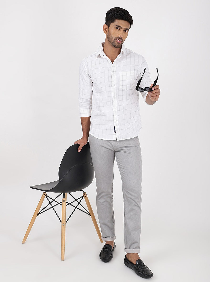 White Checked Slim Fit Casual Shirt | pehervi