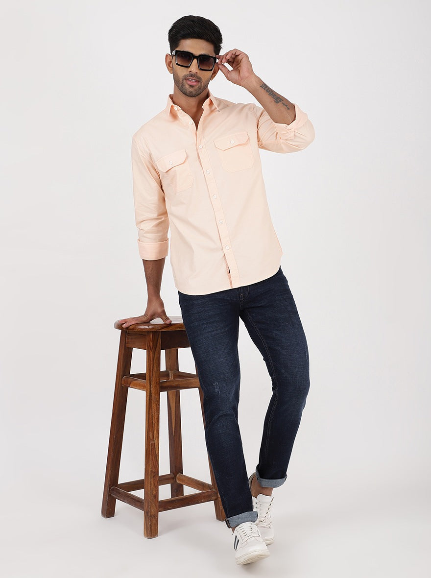 Orange Solid Slim Fit Casual Shirt | pehervi