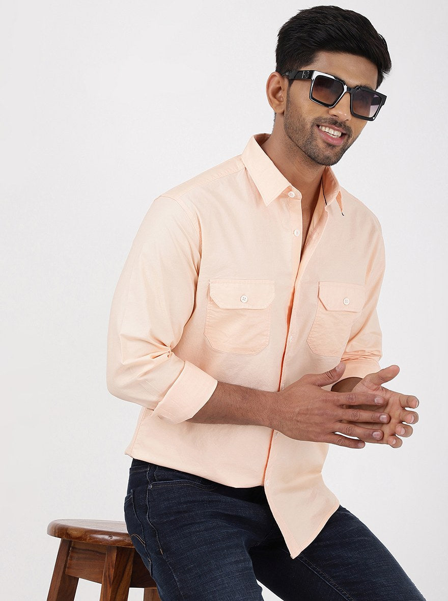 Orange Solid Slim Fit Casual Shirt | pehervi