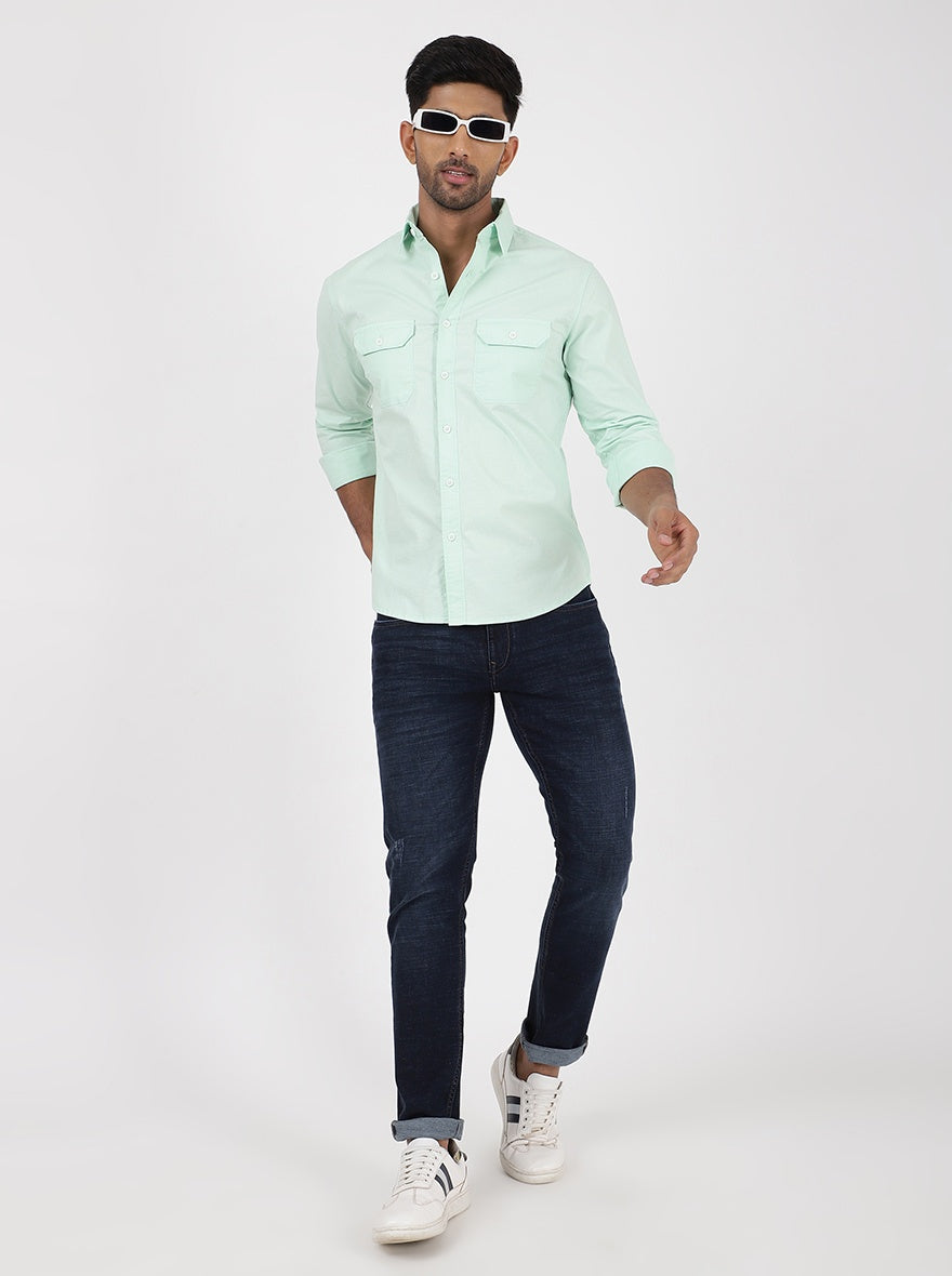 Light Green Solid Slim Fit Casual Shirt | pehervi
