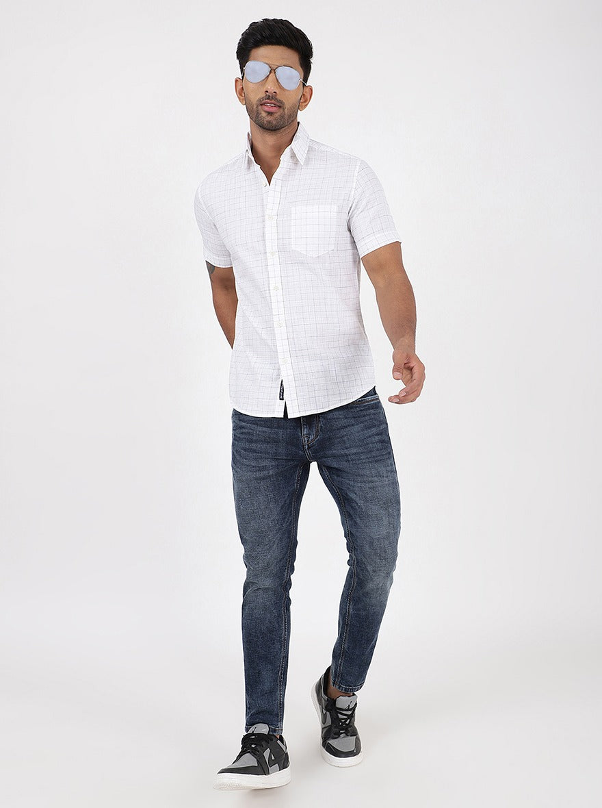 White Checked Slim Fit Casual Shirt | pehervi