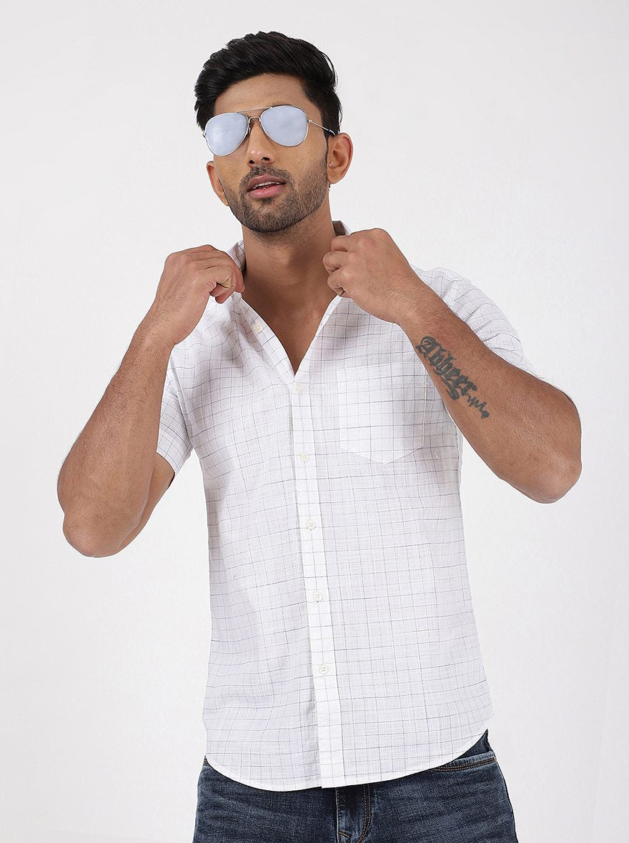White Checked Slim Fit Casual Shirt | pehervi