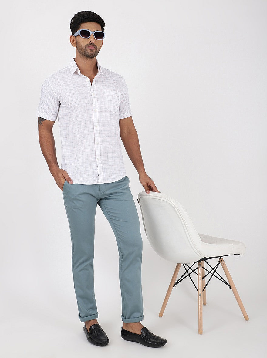 White Checked Slim Fit Casual Shirt | pehervi
