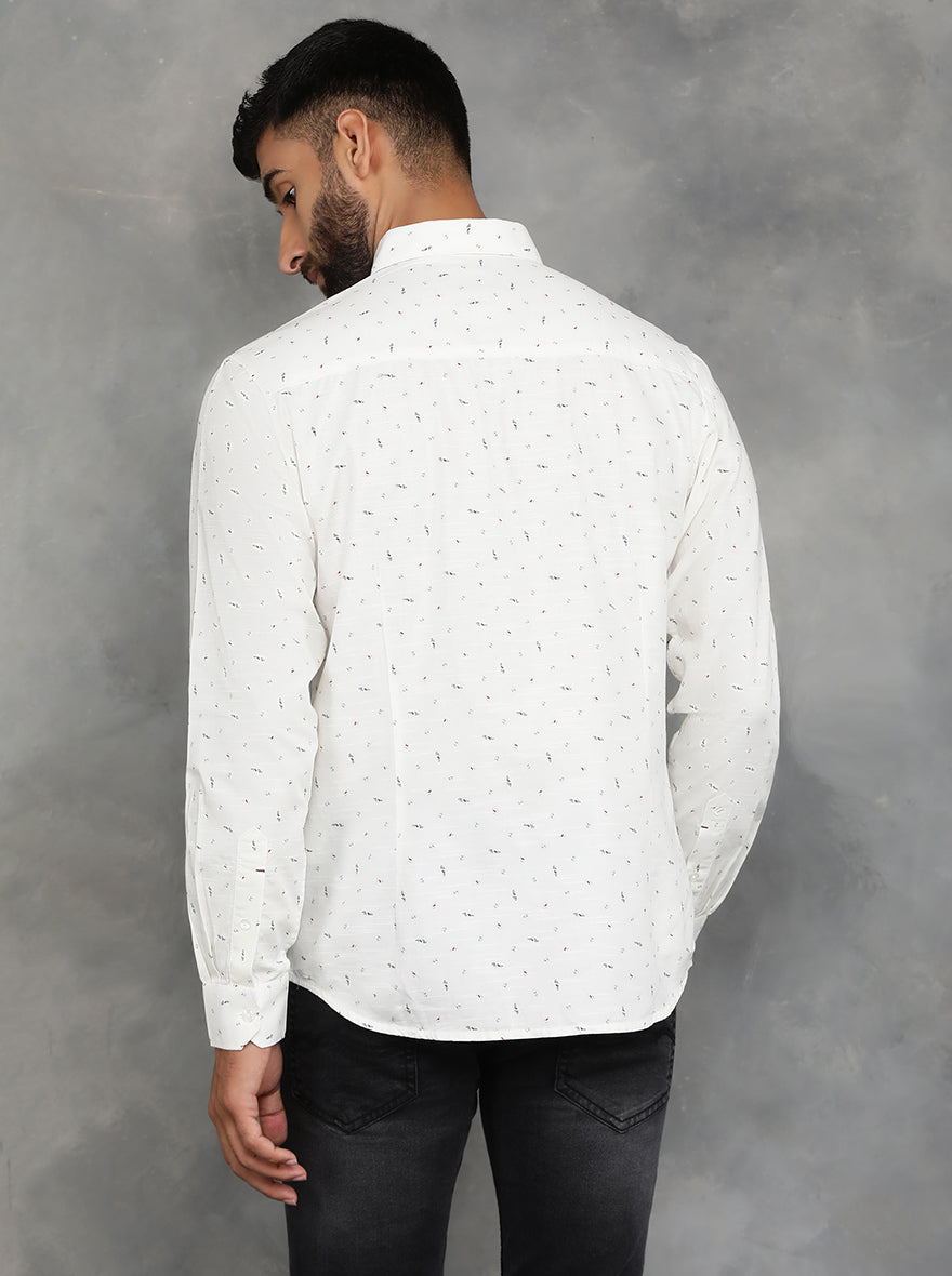 Off White Printed Slim Fit Casual Shirt | pehervi