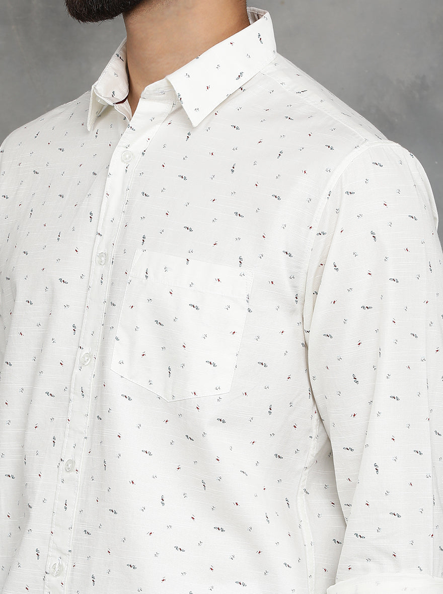 Off White Printed Slim Fit Casual Shirt | pehervi