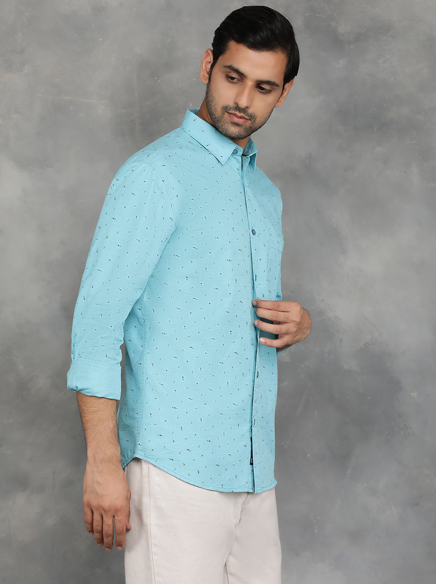 Light Blue Printed Slim Fit Casual Shirt | pehervi