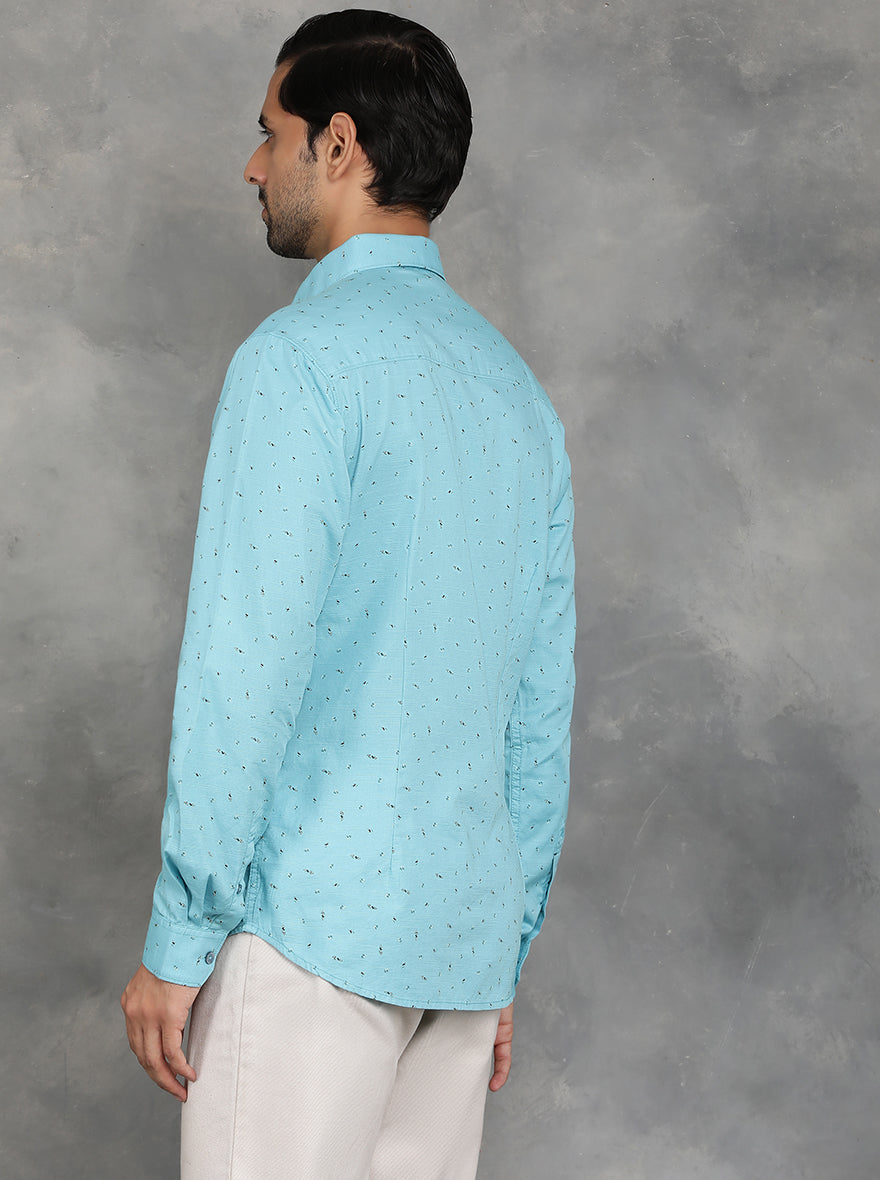 Light Blue Printed Slim Fit Casual Shirt | pehervi