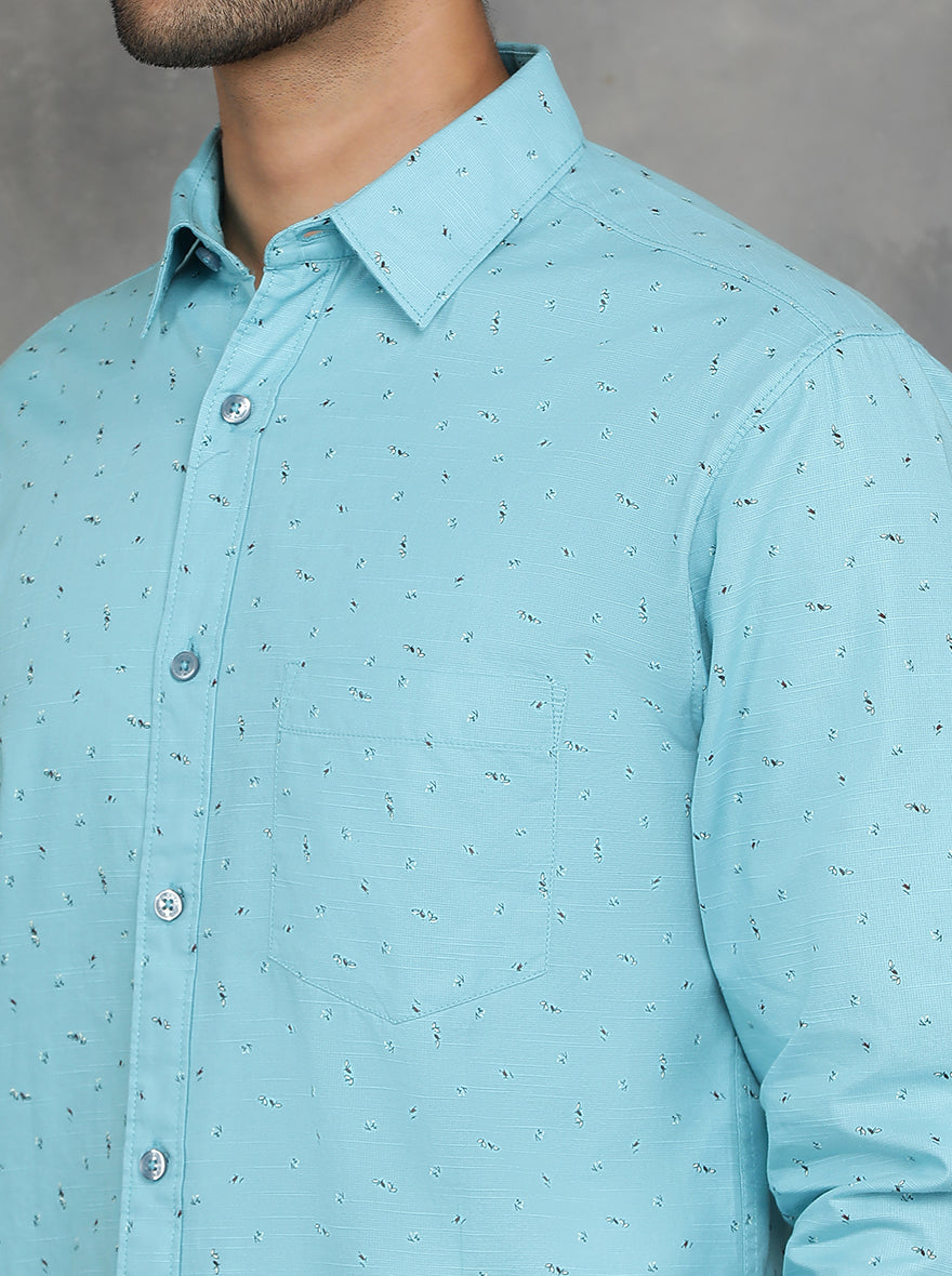 Light Blue Printed Slim Fit Casual Shirt | pehervi