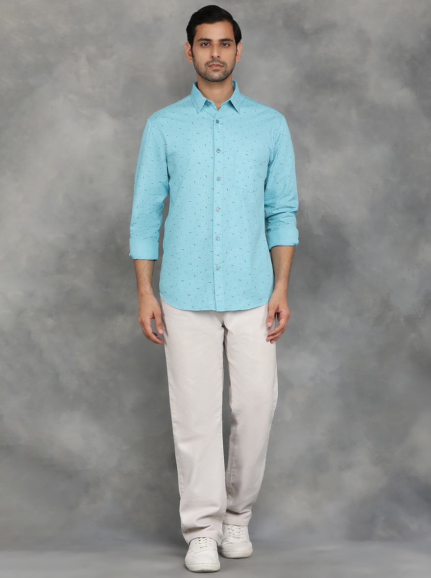 Light Blue Printed Slim Fit Casual Shirt | pehervi