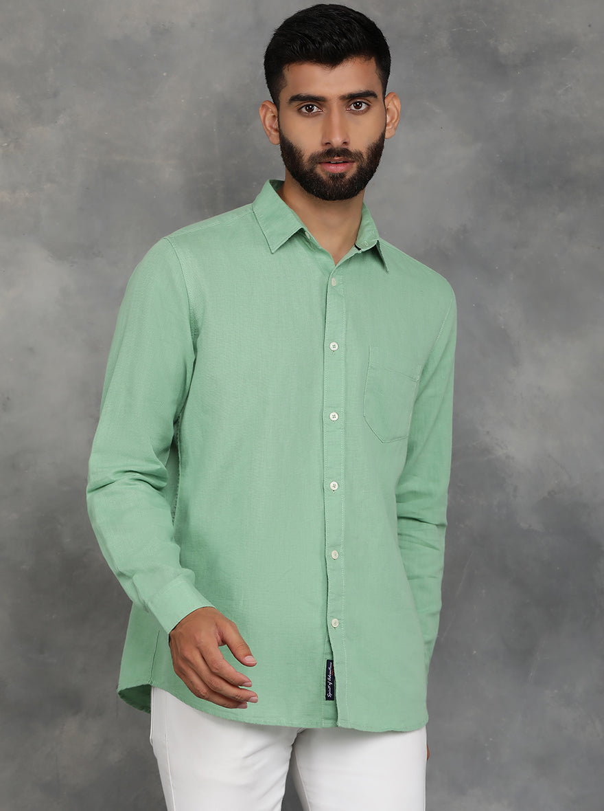 Green Solid Slim Fit Casual Shirt | pehervi