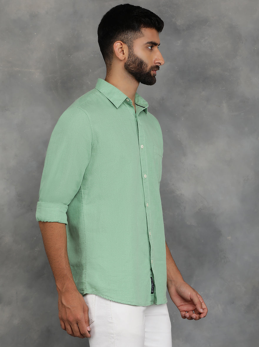 Green Solid Slim Fit Casual Shirt | pehervi